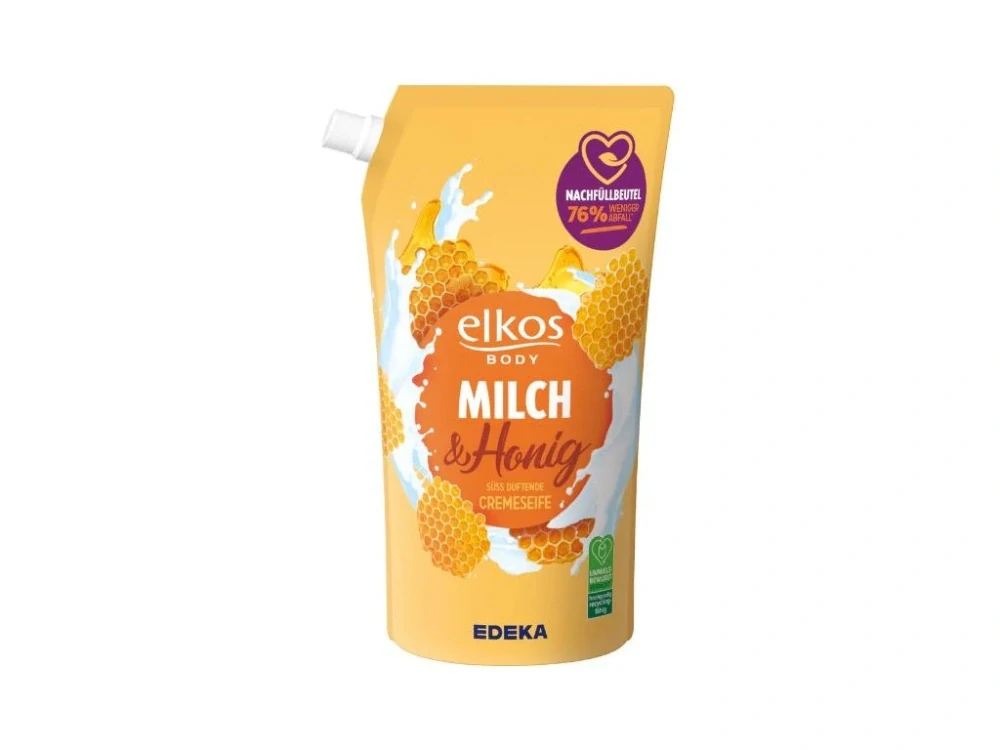 Elkos Mléko a med - tekuté mýdlo náhradní náplň 1000 ml - originál z Německa
