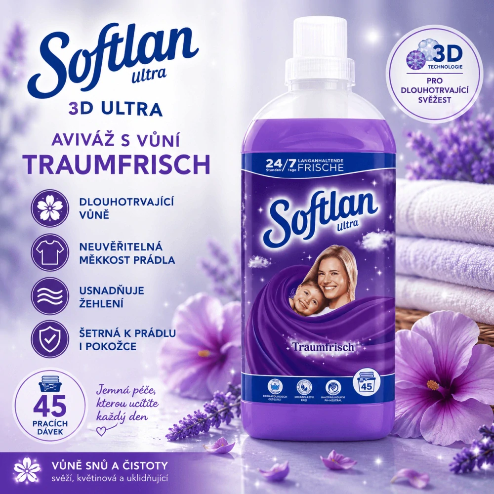 Softlan 3D Ultra aviváž Traumfrisch 1l, 45 pracích dávek