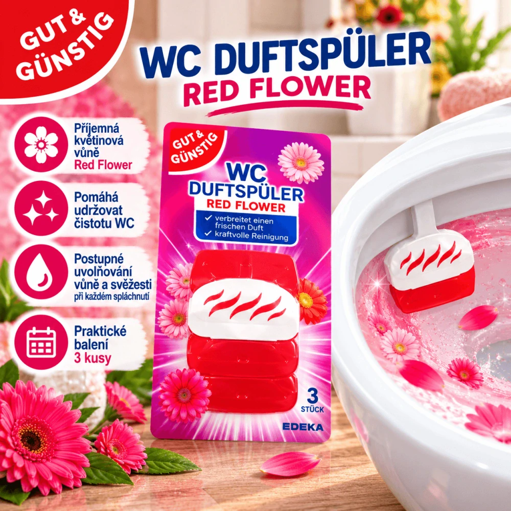 G&G WC závěsný tekutý blok Red Flower 3× 55 ml (165 ml)