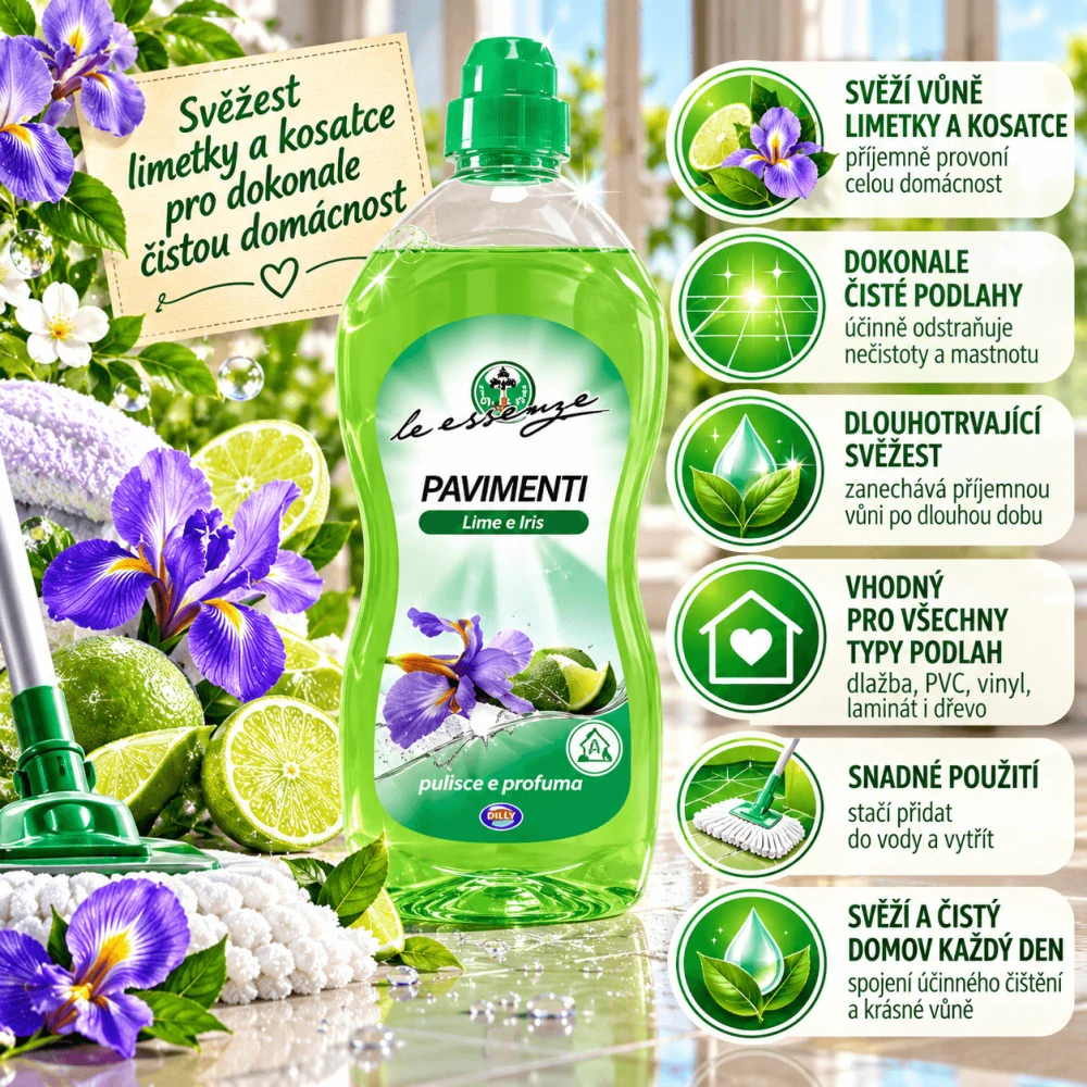 Dilly Le Essenze čistič na podlahy Lime e Iris 1 l