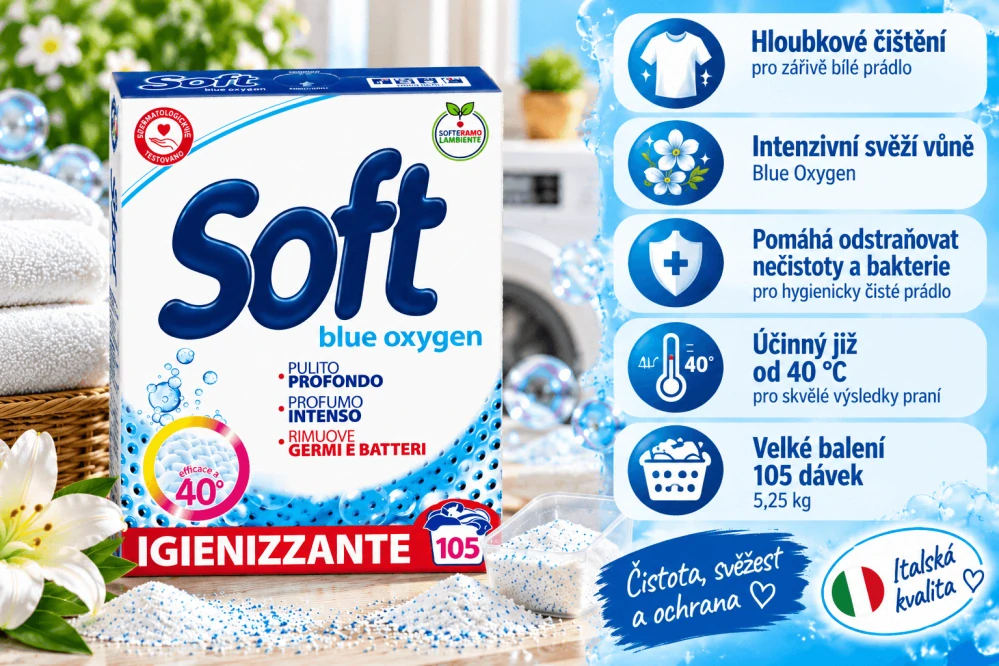 Soft Blue Oxygen prací prášek na bílé prádlo 105 dávek 5,25 kg